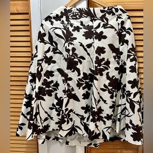 H&M Flare Knee-Length Lined White & Brown Skirt